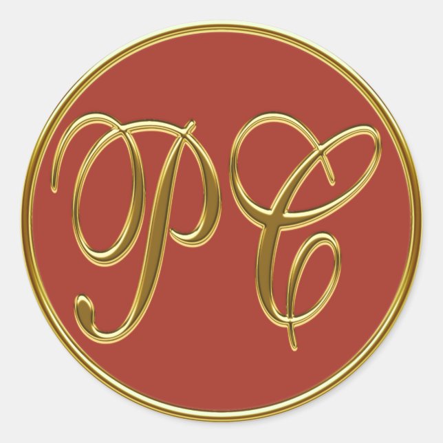 Sticker Rond Monogramme PC en or 3D 2 (Devant)