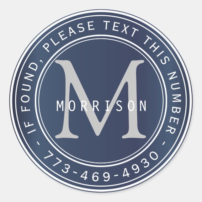 Sticker Rond Monogramme perdu et trouvé en bleu marine (Devant)