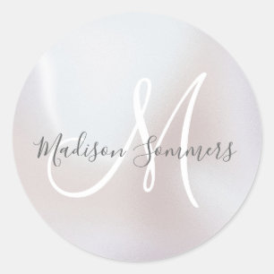 Sticker Rond Monogramme Perle Iridescente Sceaux Enveloppe Shim
