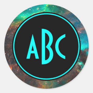 Sticker Rond Monogramme personnalisable à trois lettres noir et
