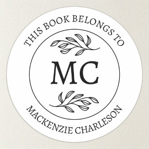 Sticker Rond Monogramme personnalisé Ce livre appartient à