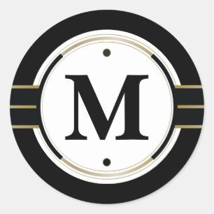Sticker Rond Monogramme personnalisé Élégant Déco noir et or