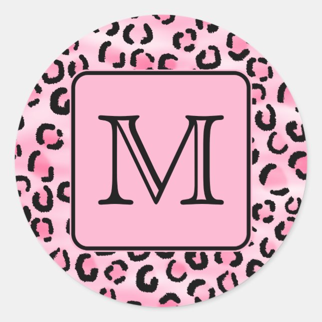 Sticker Rond Monogramme personnalisé. Empreinte de léopard noir (Devant)