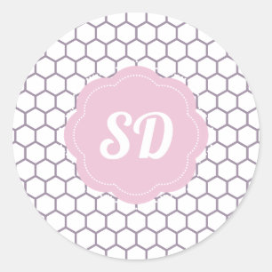 Sticker Rond Monogramme personnalisé en nid d'abeille léger ros