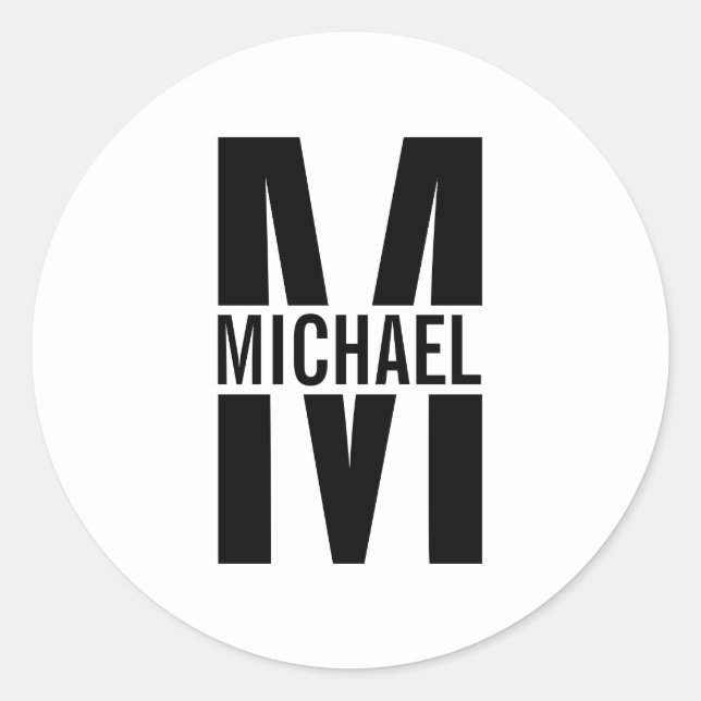 Sticker Rond Monogramme personnalisé et nom Bâton rond classiqu (Devant)