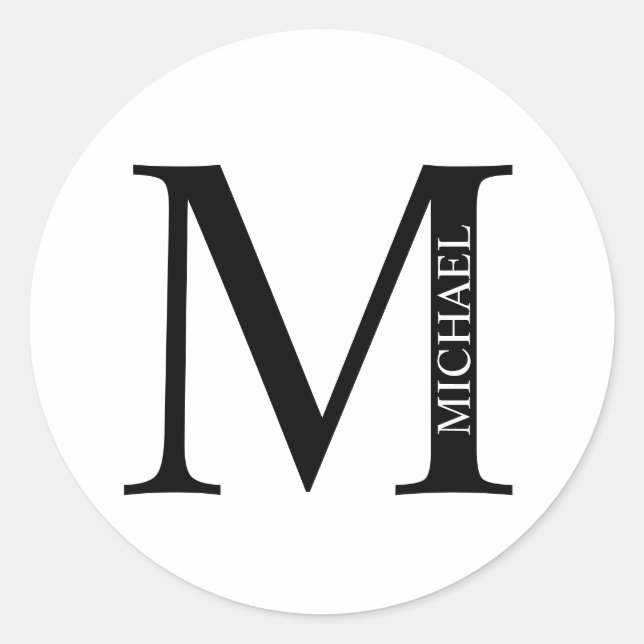 Sticker Rond Monogramme personnalisé et nom Bâton rond classiqu (Devant)