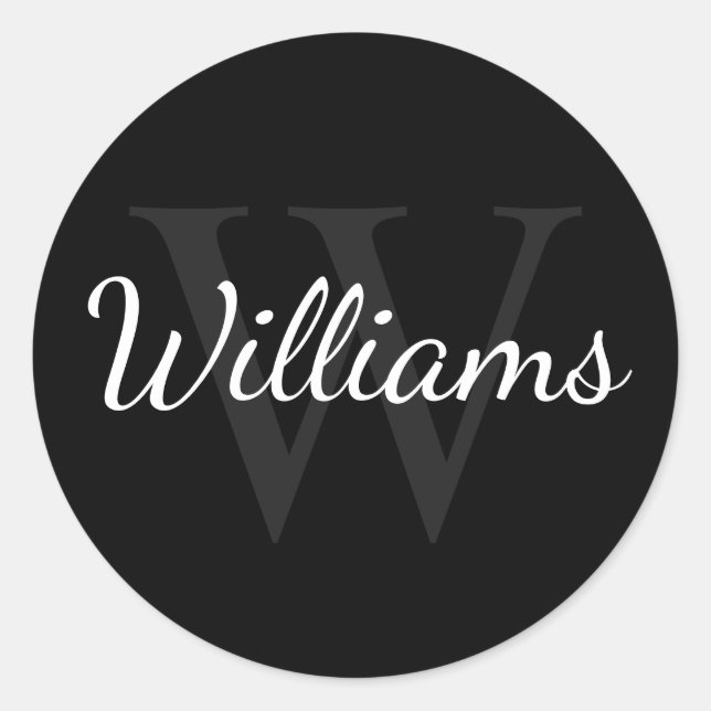 Sticker Rond Monogramme personnalisé et nom noir (Devant)