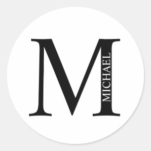Sticker Rond Monogramme personnalisé et nom Rond classique Bâto