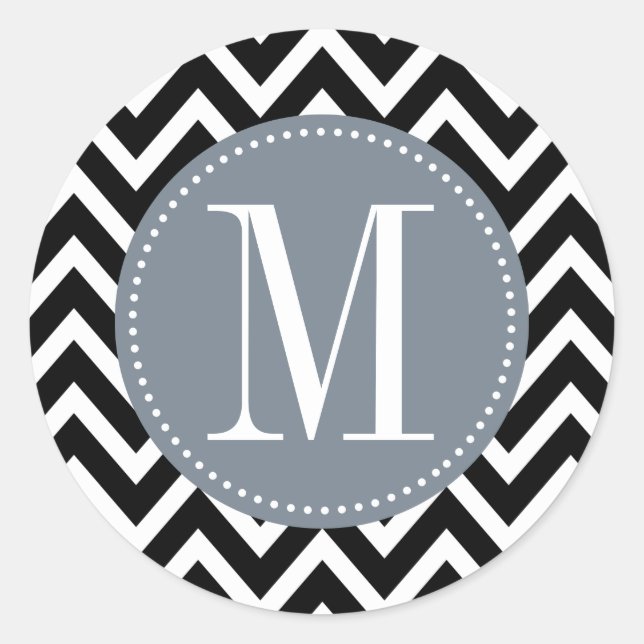 Sticker Rond Monogramme personnalisé gris et noir Chevron (Devant)