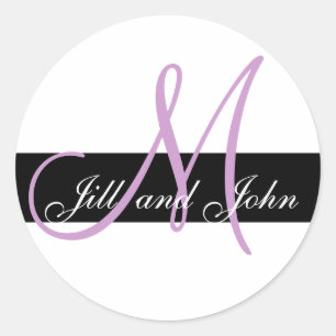 Sticker Rond Monogramme personnalisé mariage Noms initiaux Lila