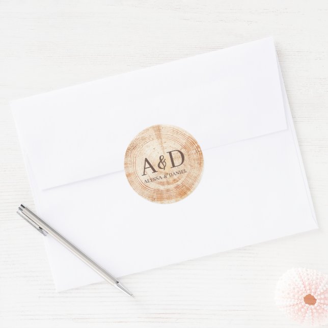 Sticker Rond Monogramme personnalisé Mariage rustique tranche d (Enveloppe)