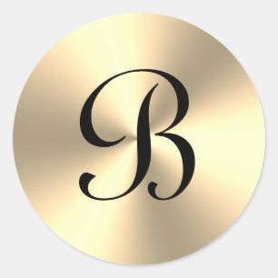 Sticker Rond Monogramme personnalisé métallisé or brillant élég