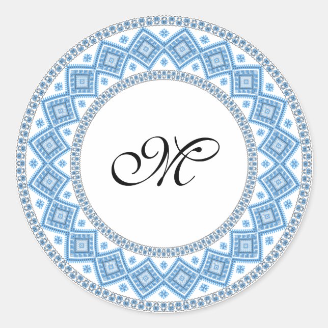 Sticker Rond Monogramme personnalisé motif de point croisé init (Devant)