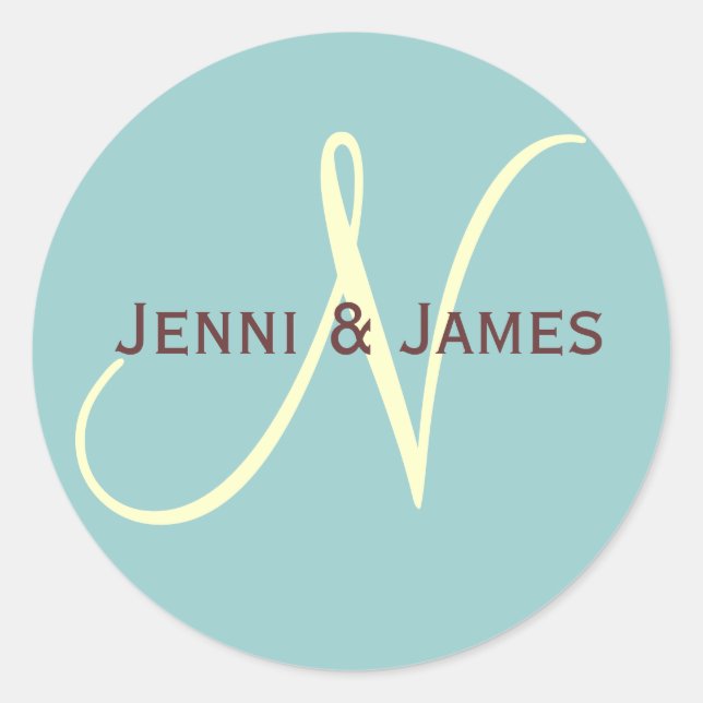 Sticker Rond Monogramme Personnalisé N Mariage Faveur & Envelop (Devant)