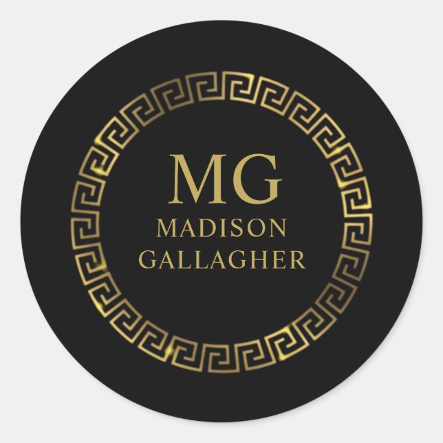 Sticker Rond Monogramme personnalisé Noir et or Premium (Devant)