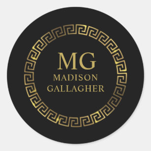 Sticker Rond Monogramme personnalisé Noir et or Premium