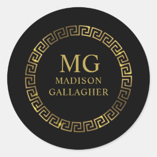 Sticker Rond Monogramme personnalisé Noir et or Premium