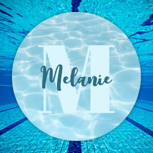 Sticker Rond Monogramme personnalisé Piscine bleue Moderne