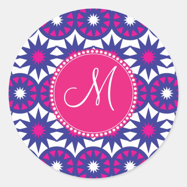 Sticker Rond Monogramme personnalisé Purple Rose Stars Cercles (Devant)