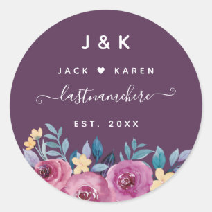 Sticker Rond Monogramme personnalisé rose et bordeaux