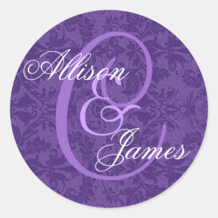 Sticker Rond Monogramme personnalisé Royal Purple Mariage damas