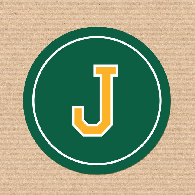 Sticker Rond Monogramme personnalisé Typographie rétro Vert Jau (Créateur téléchargé)