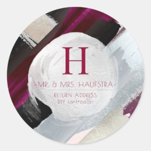 Sticker Rond Monogramme PixDezines, aquarelle rose et burgundy