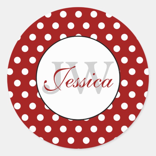 Sticker Rond Monogramme pois foncé et blanc tendance (Devant)