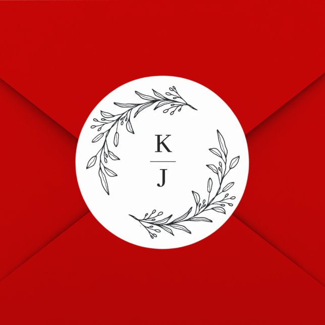 Sticker Rond Monogramme Premier mariage de la feuille botanique (Créateur téléchargé)