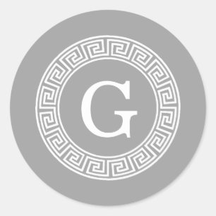 Sticker Rond Monogramme principal grec blanc gris-foncé