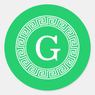 Sticker Rond Monogramme principal grec blanc vert d'initiale de