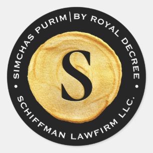 Sticker Rond Monogramme Purim Royal Gold Seal sur noir