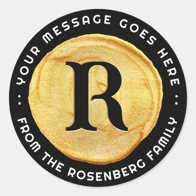Sticker Rond Monogramme Purim Royal Gold Seal sur noir (Devant)