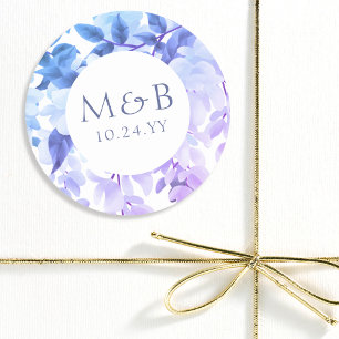 Sticker Rond Monogramme Purple Aquarelle Wisteria Floral Mariag