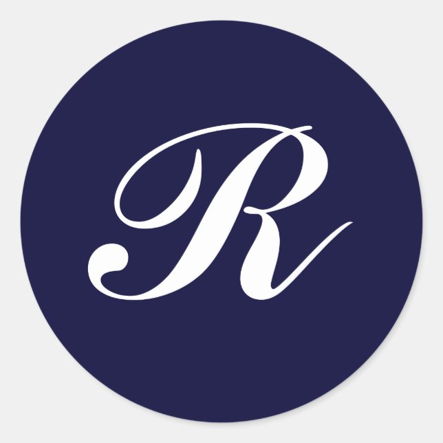 Sticker Rond Monogramme R, écriture blanche sur bleu marine (Devant)