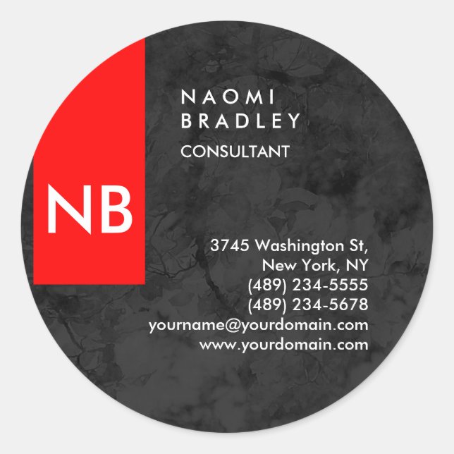 Sticker Rond Monogramme Red Grey Motif Moderne Consultant (Devant)