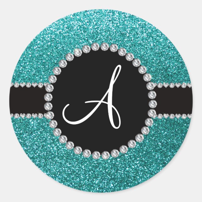Sticker Rond Monogramme robin oeuf bleu parties scintillant dia (Devant)