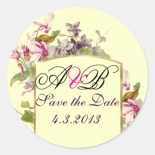 STICKER ROND MONOGRAMME ROMANTİCA / CYCLAMENS ROSE ENREGISTRER  (Devant)