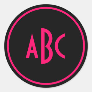 Sticker Rond Monogramme rond rose et noir