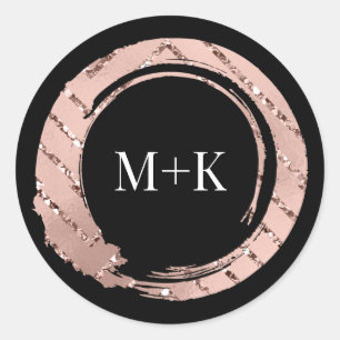 Sticker Rond Monogramme Rose cadre de broussailles Mariage nupt