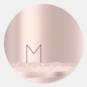 Sticker Rond Monogramme Rose d'étincelle Rougeur Initiales Nom 