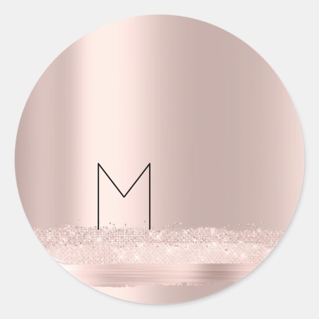 Sticker Rond Monogramme Rose d'étincelle Rougeur Initiales Nom  (Devant)