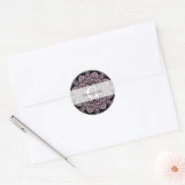 Sticker Rond Monogramme Rose Dusky Fronds Floral Dot Mandala