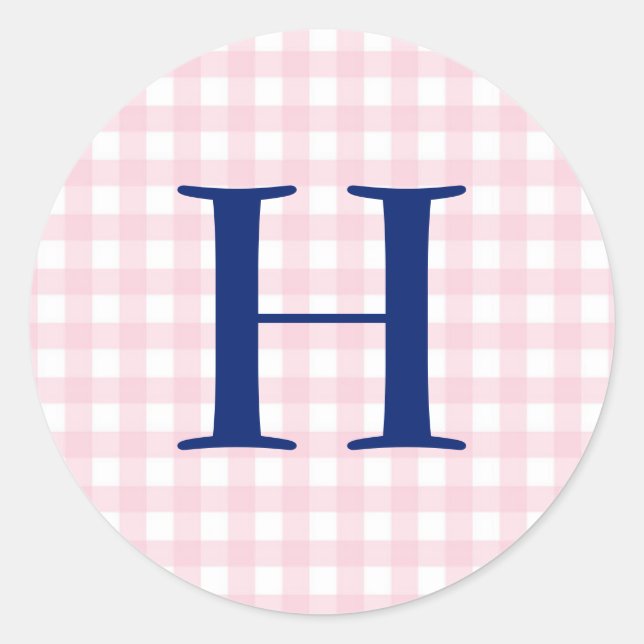 Sticker Rond Monogramme rose En vichy (Devant)