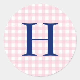 Sticker Rond Monogramme rose En vichy