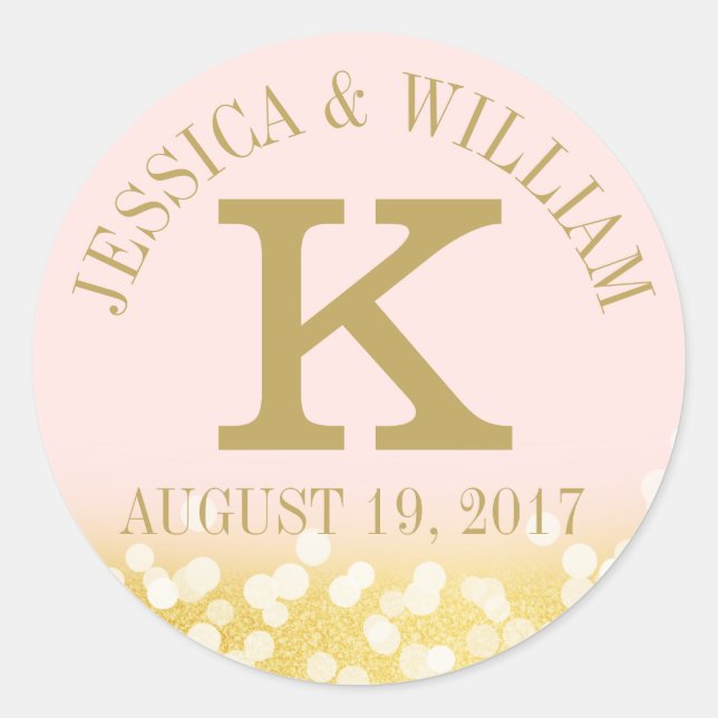 Sticker Rond Monogramme rose et or Twinkle (Devant)