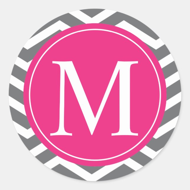 Sticker Rond Monogramme rose gris Chevron (Devant)