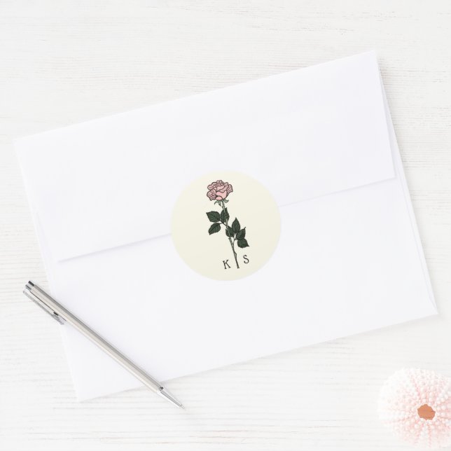 Sticker Rond Monogramme rose minimaliste Mariage (Enveloppe)
