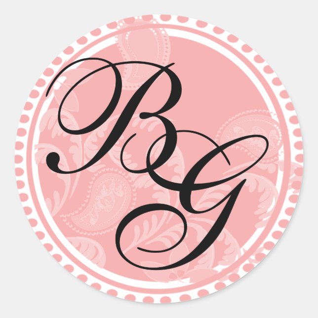 Sticker Rond monogramme rose Paisley (Devant)