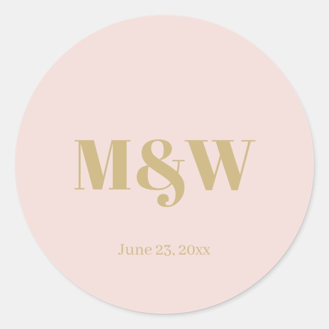 Sticker Rond monogramme rose vif mariage initiales or personnal (Devant)